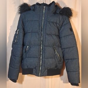 NOIZE Dark Gray Puffer Jacket with Faux Fur Trim